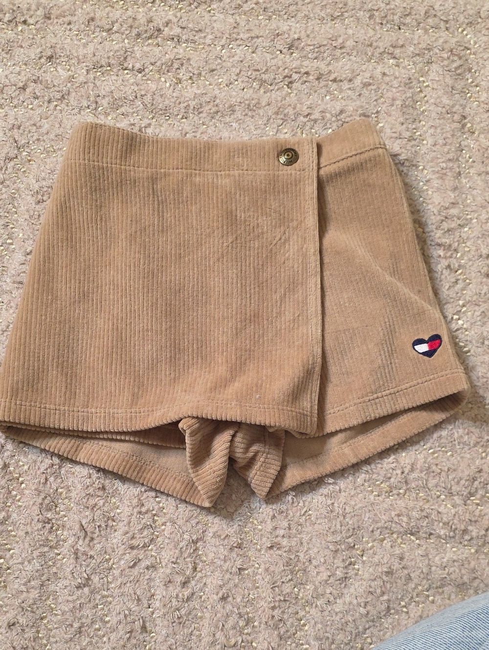 Tommy Hilfiger Tan Corduroy Wrap Skort with Flag Heart